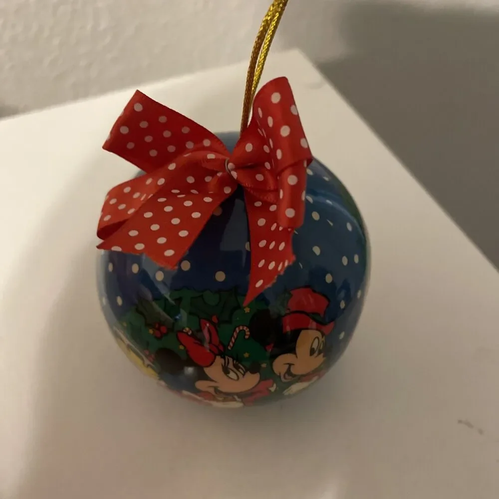 Enesco Disney Mickey Minnie 1996 Christmas Ornament Ball Blue Ice Skating